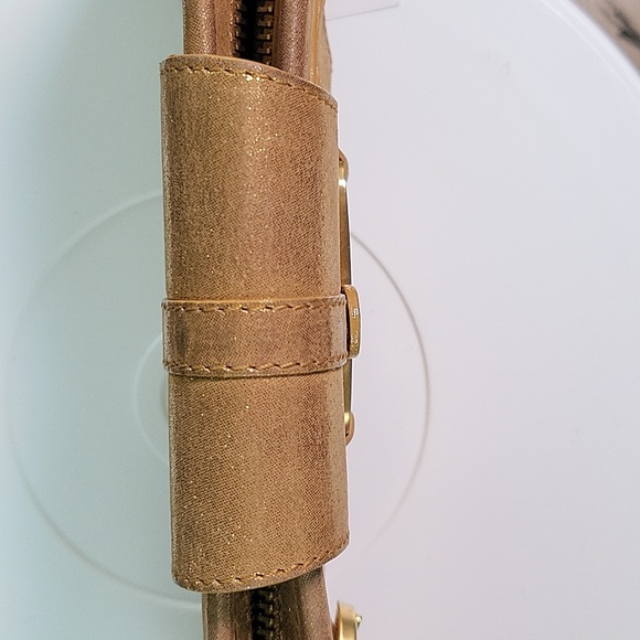 Jimmy Choo Gold Tone Metallic Leather Clutch/Wristlet - Picture 12 of 15